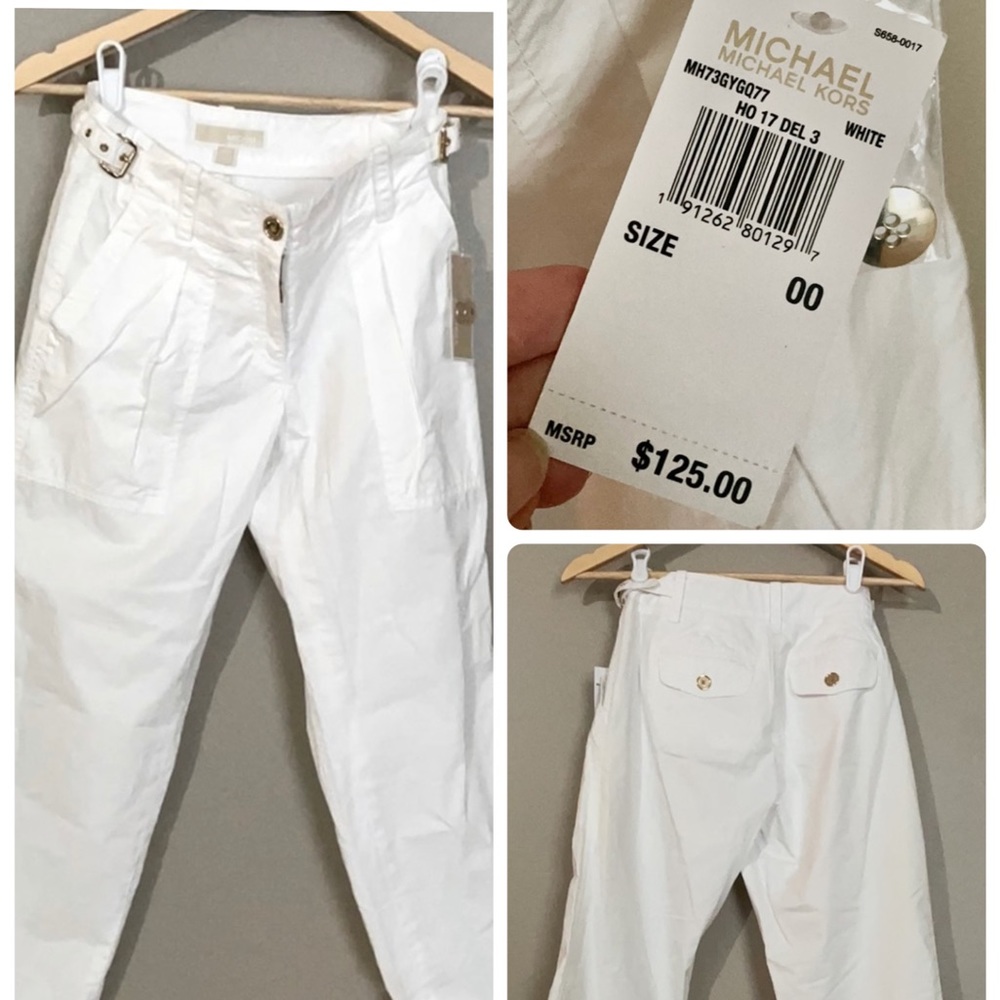 NWT 00/24” Michael Kors white cotton cargo ankle cropped pants dress capris